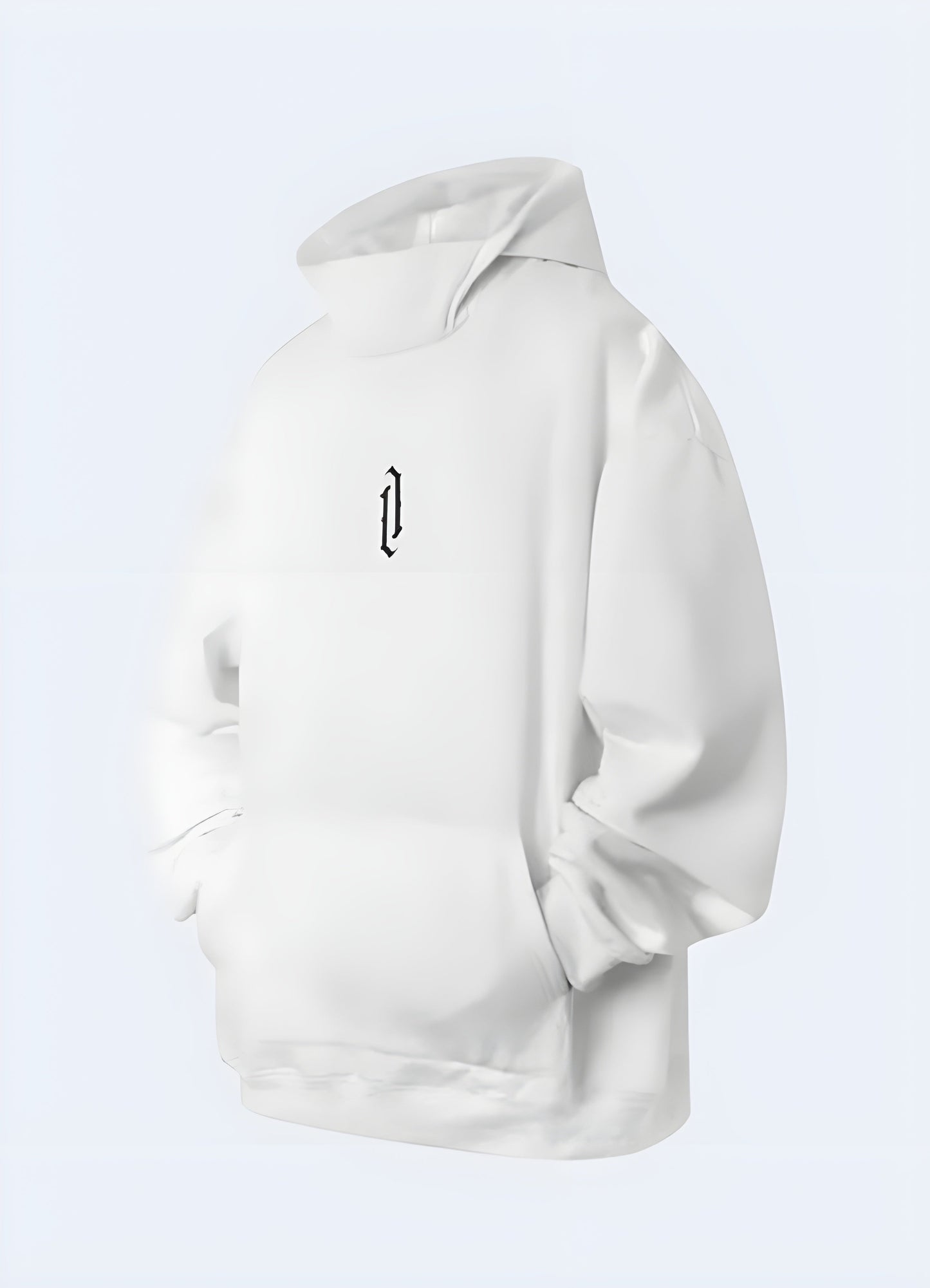 White high collar hoodie in front view, showcasing its clean and minimalist design available in Canada.