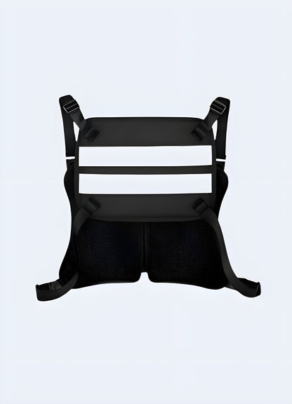 The back view emphasizes how the harness fits across the shoulders and back, highlighting its functional and stylish elements Canada.