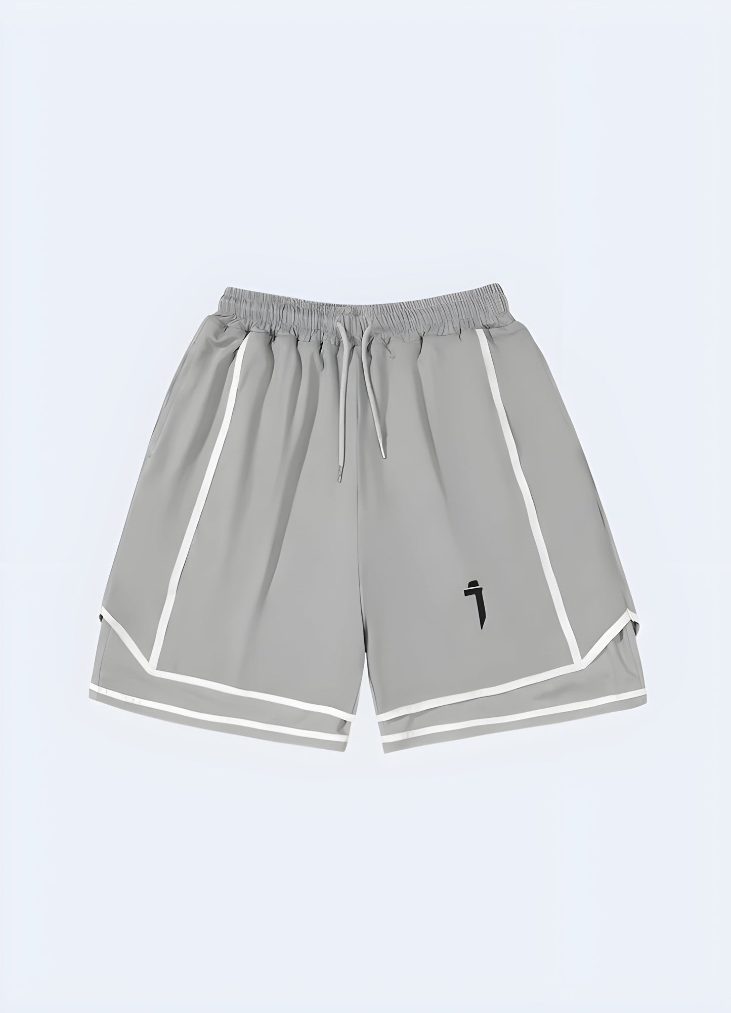 Grey hip-hop techwear shorts with a modern design, front view, ideal for urban style enthusiasts in the Canada.