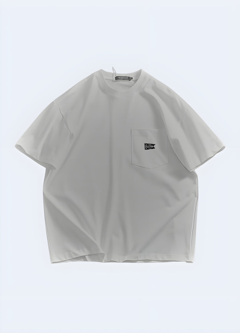 apanese oversized shirt in white, front view, highlighting the minimalist design and loose fit for a modern streetwear look in the Canada.