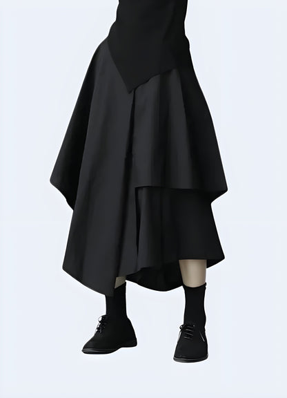 Japanese techwear skirt blending traditional aesthetics with modern technical fabrics, perfect for those seeking a unique and functional fashion statement Canada.