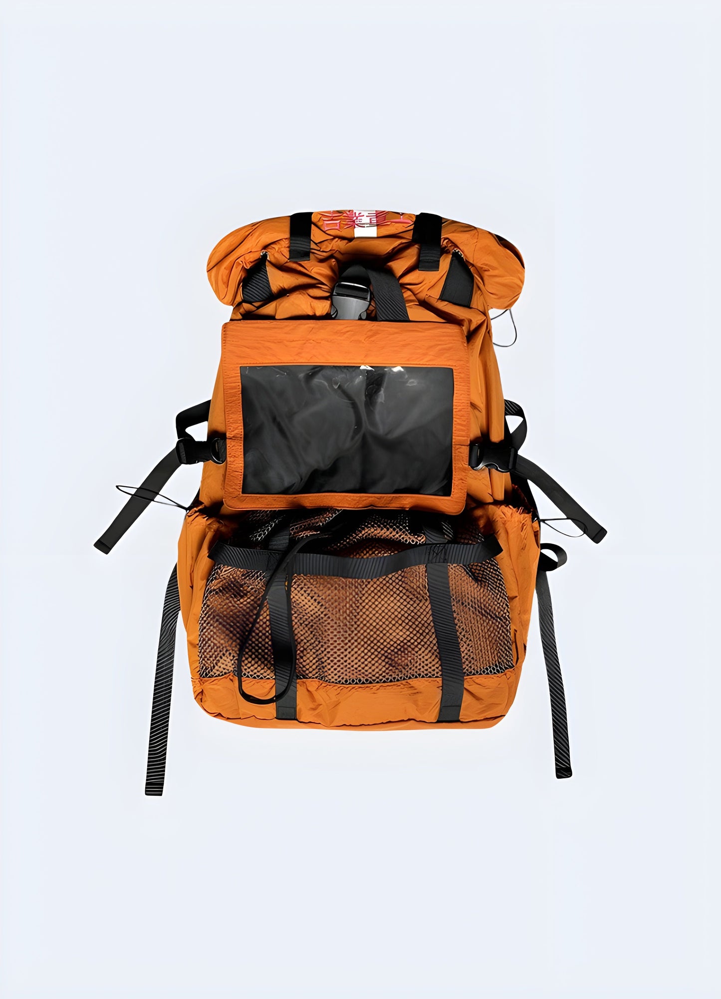 Front view of an orange Japanese-style travel bag, showcasing its sleek, minimalist design Canada and vibrant color.