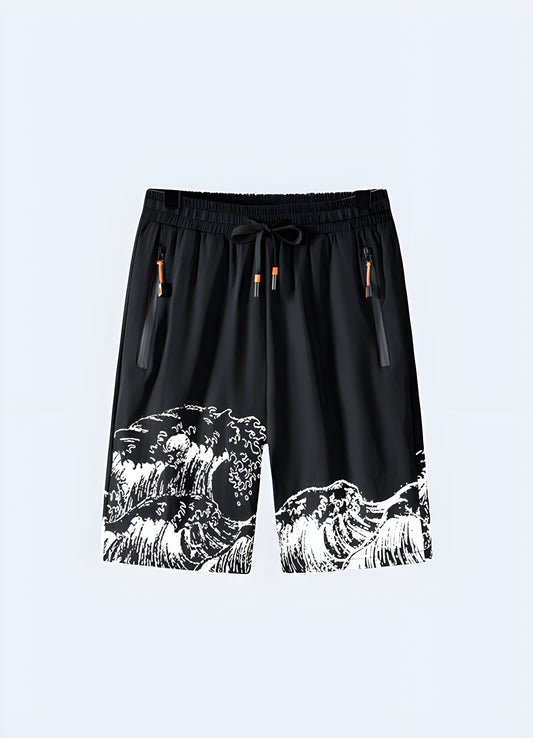 Stylish Japanese wave shorts for men, bringing the allure of traditional Japanese art to fashion Canada.