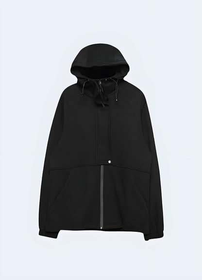 Japanese zip-up hoodie front view available in Canada, showcasing its sleek design and high-quality craftsmanship.