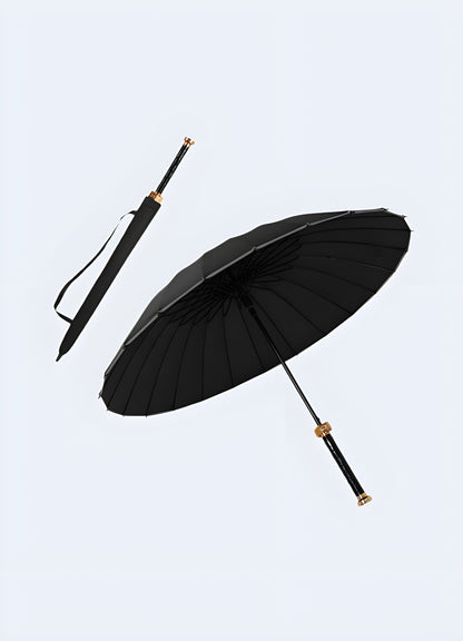 Katana sword style umbrella boasting 24 ribs for superior sturdiness, available in the Canada.