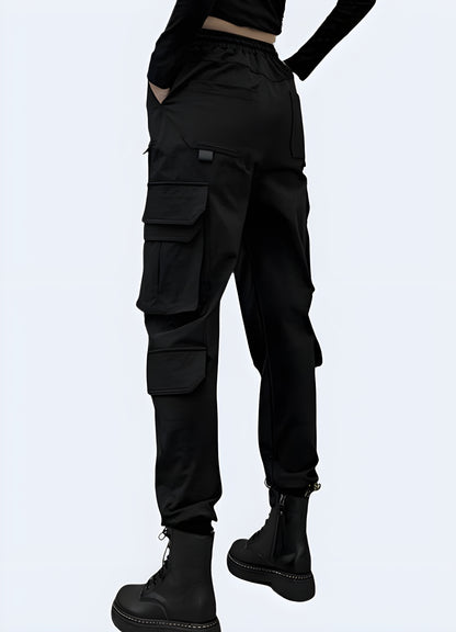 Korean techwear pants back view available in Canada, showcasing their sleek look and practical style.