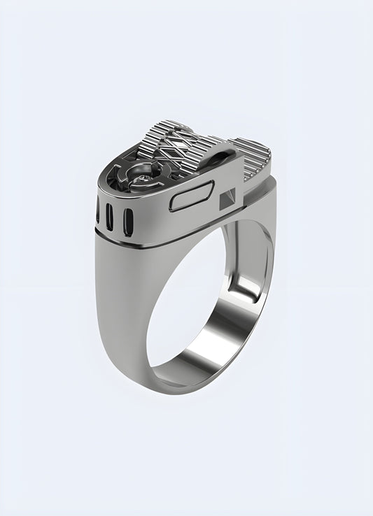 Silver lighter ring shown from the front view, highlighting its sleek design and polished finish Canada.