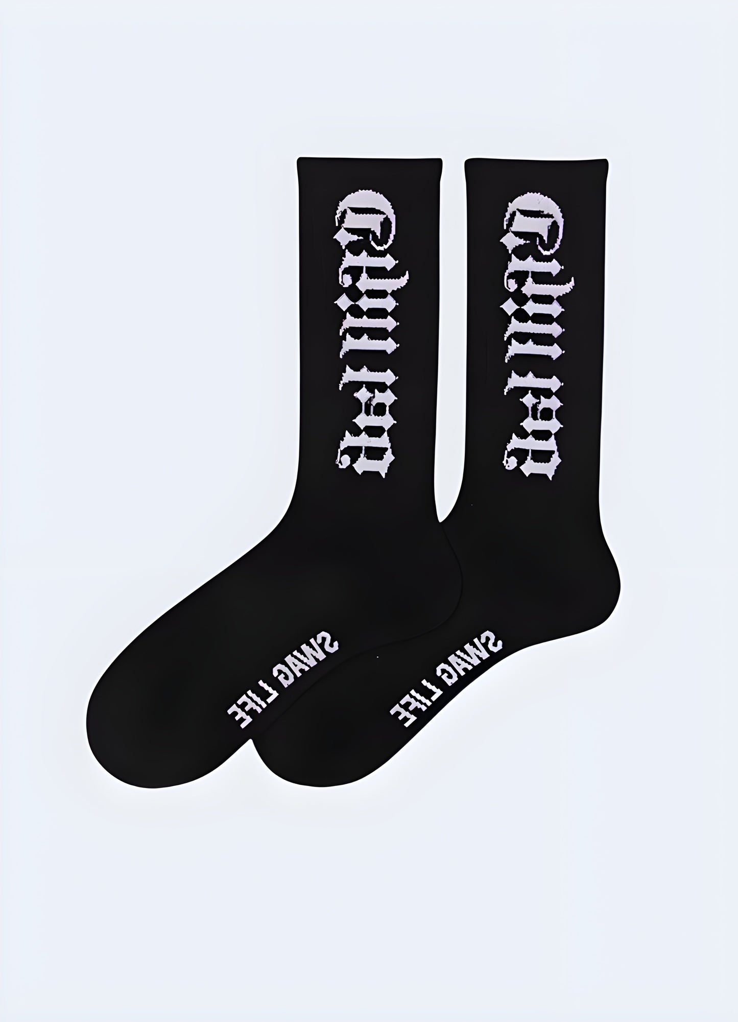 Long gothic socks with intricate designs, perfect for alternative fashion enthusiasts seeking a dark and edgy look in the Canada.