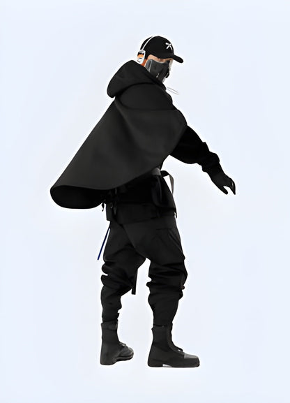 The hoodie features a unique design that mimics the appearance of a two-piece garment but is actually a single piece.