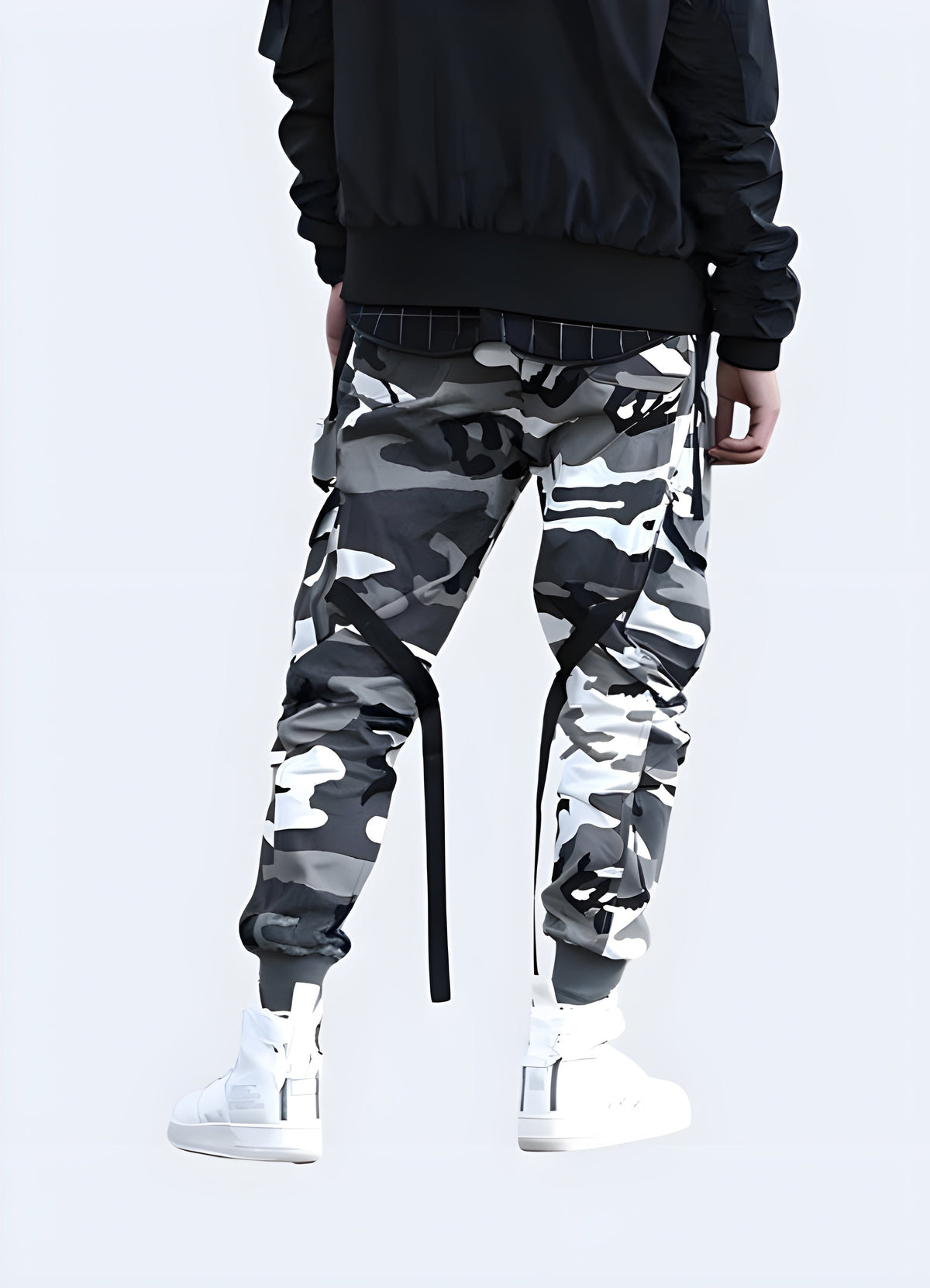 Close view of the thigh cargo pocket on the camouflage tactical cargo pants