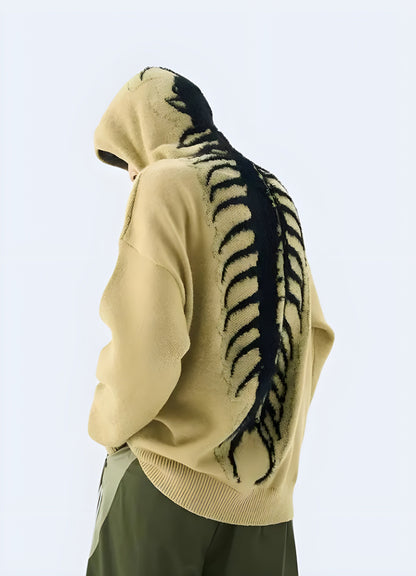 Back view of a man modeling a stylish centipede hoodie, highlighting its striking design and comfortable fit in the Canada.