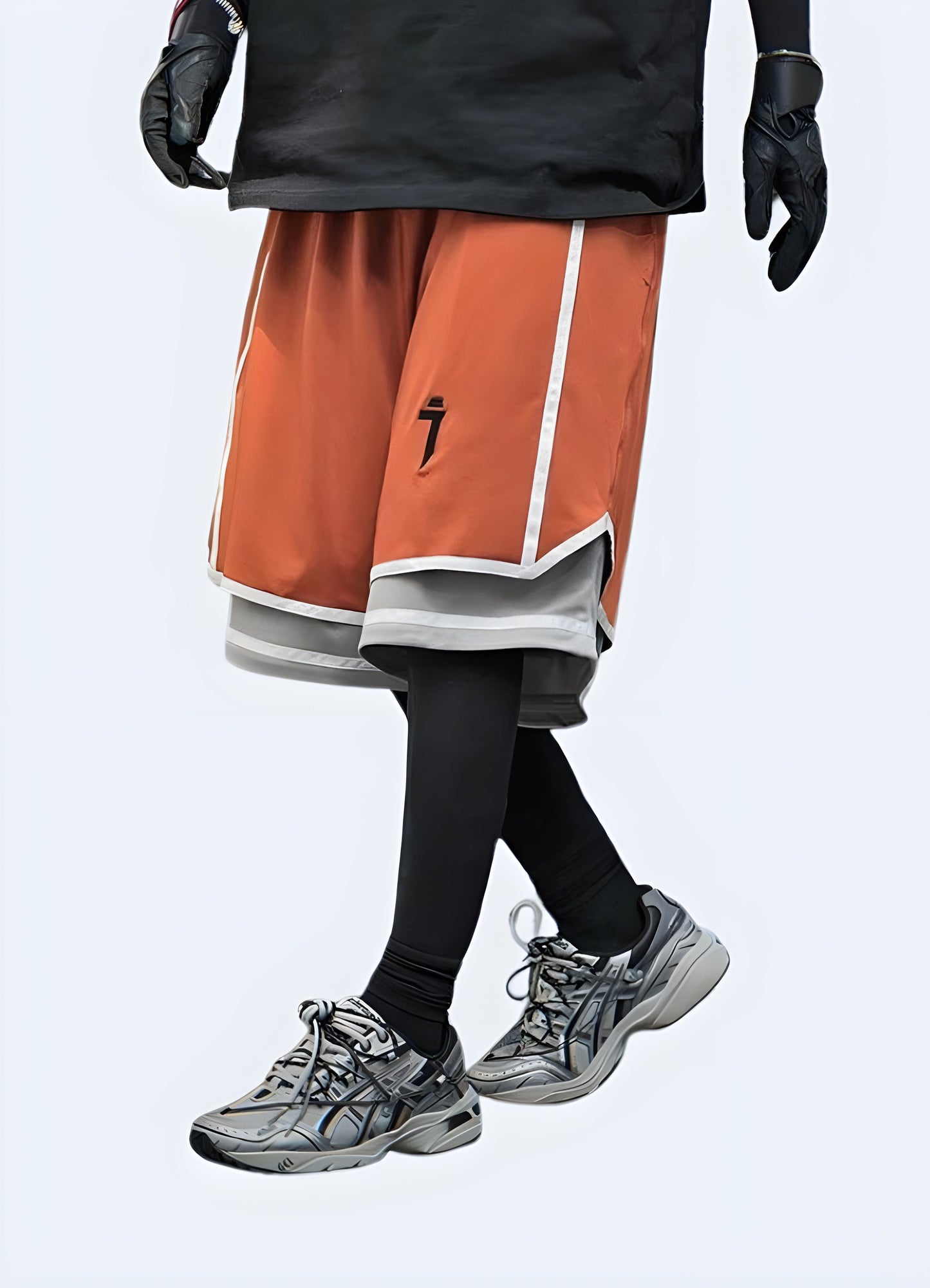 Man wearing hip-hop techwear shorts, side view, showcasing the sleek and modern design that complements urban fashion Canada.