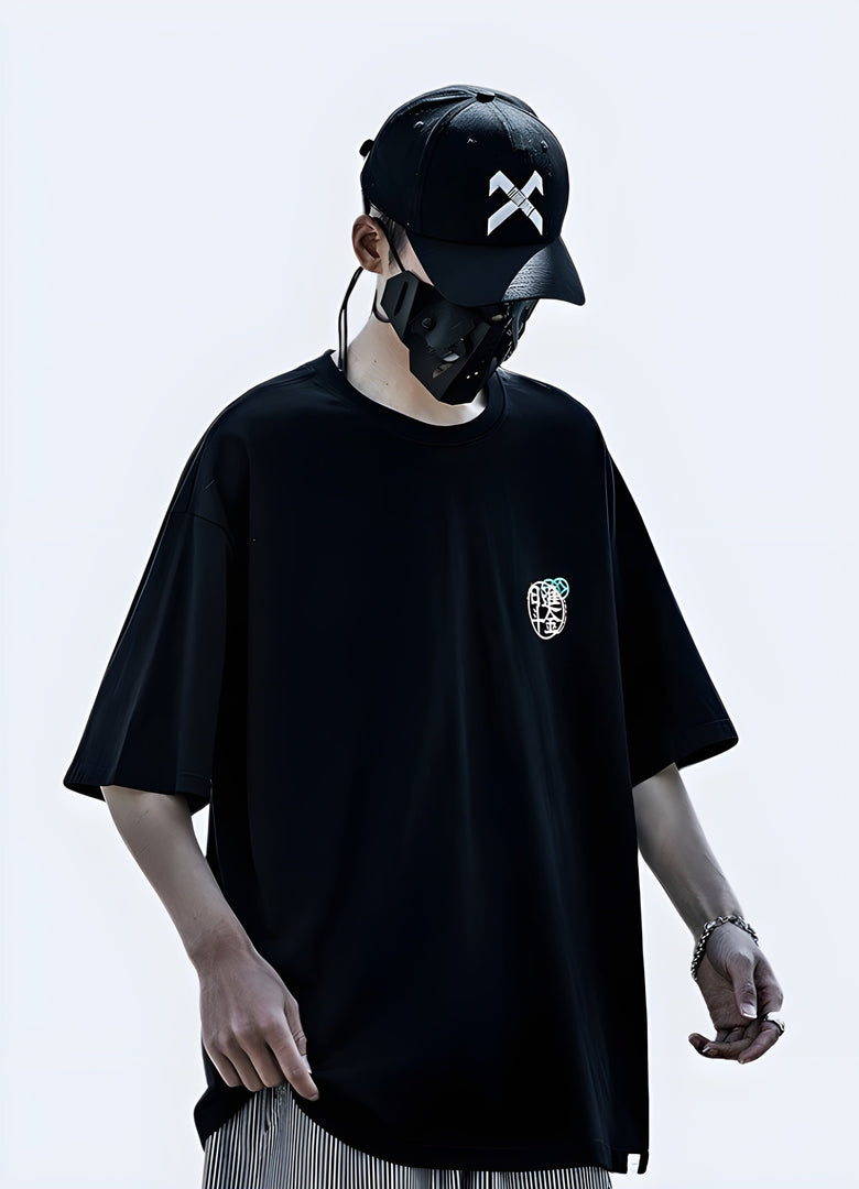 Front view of a man wearing a Korean oversized shirt, emphasizing its comfortable fit and stylish design for a trendy look in the canada.