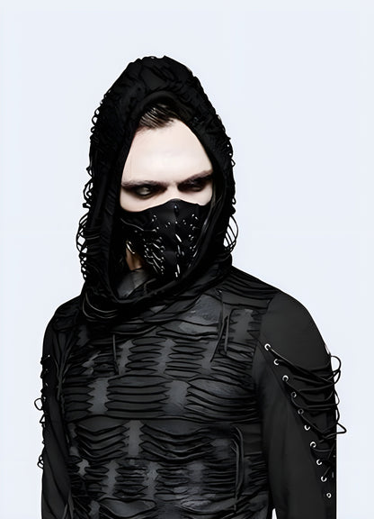 A man wearing a punk face mask in front view, demonstrating the edgy design and bold statement for alternative fashion Canada.