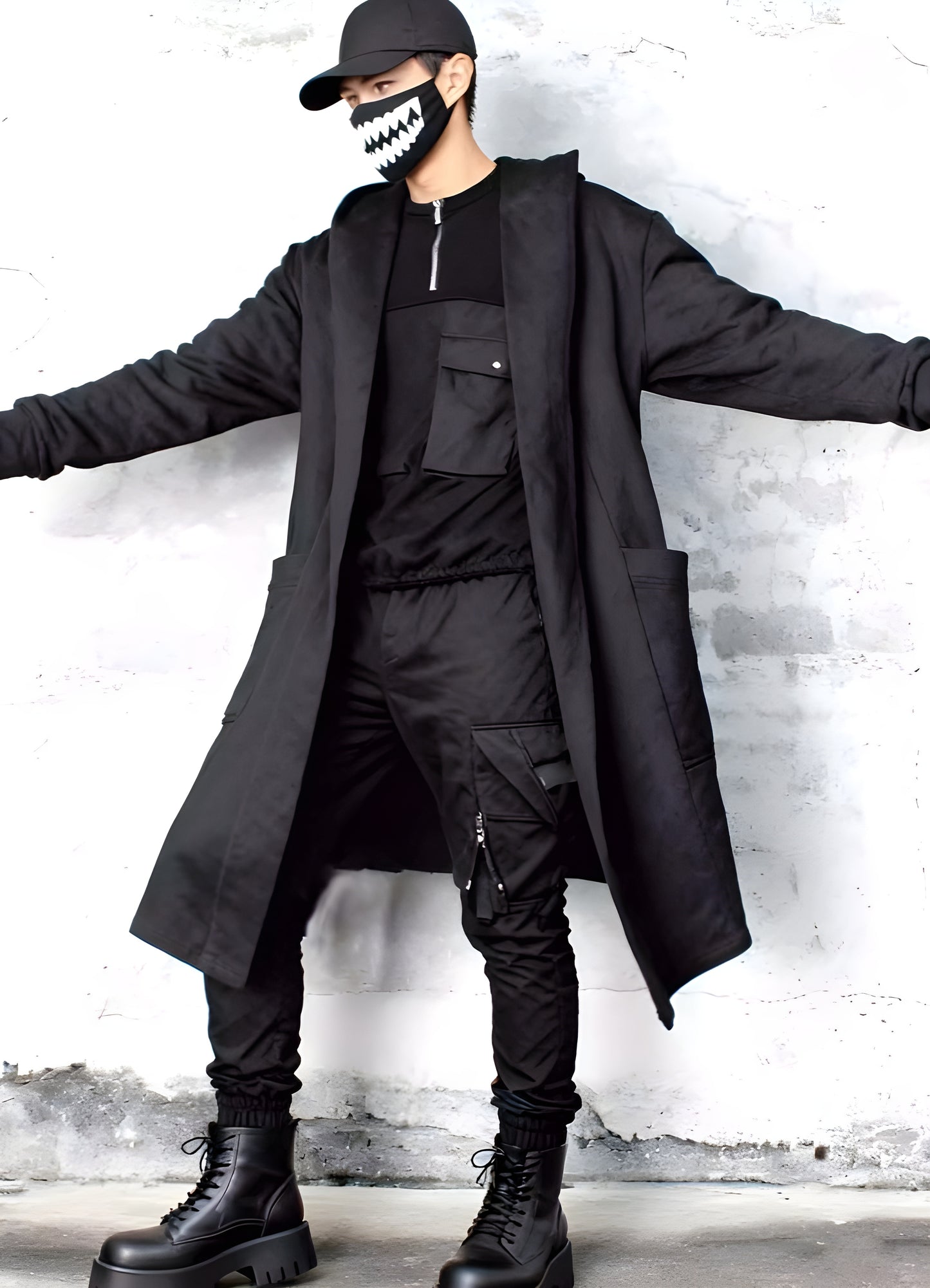 Its all-black silhouette, combined with its flawless craftsmanship streetwear cloak.