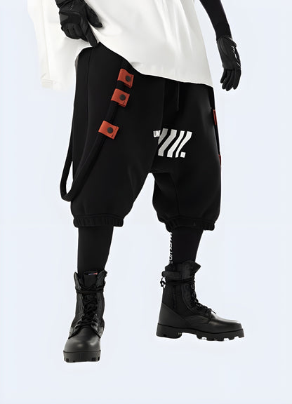 Front side view of man wearing streetwear sweat shorts, showcasing the relaxed fit and fashionable design, perfect for the city dweller Canada.