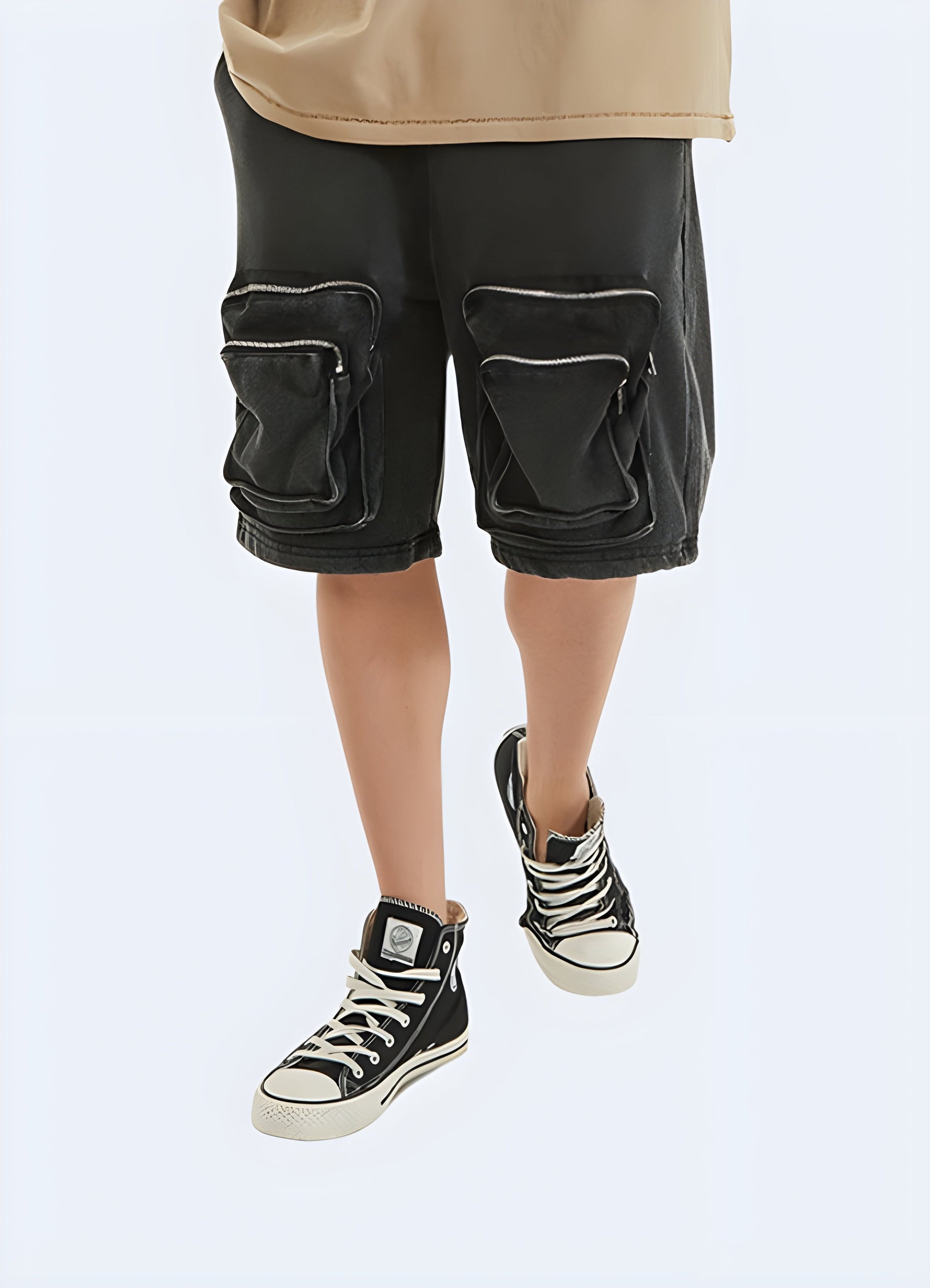 Man wearing zipper cargo shorts from the front view, showcasing the versatile style and functional features, perfect for the urban explorer.