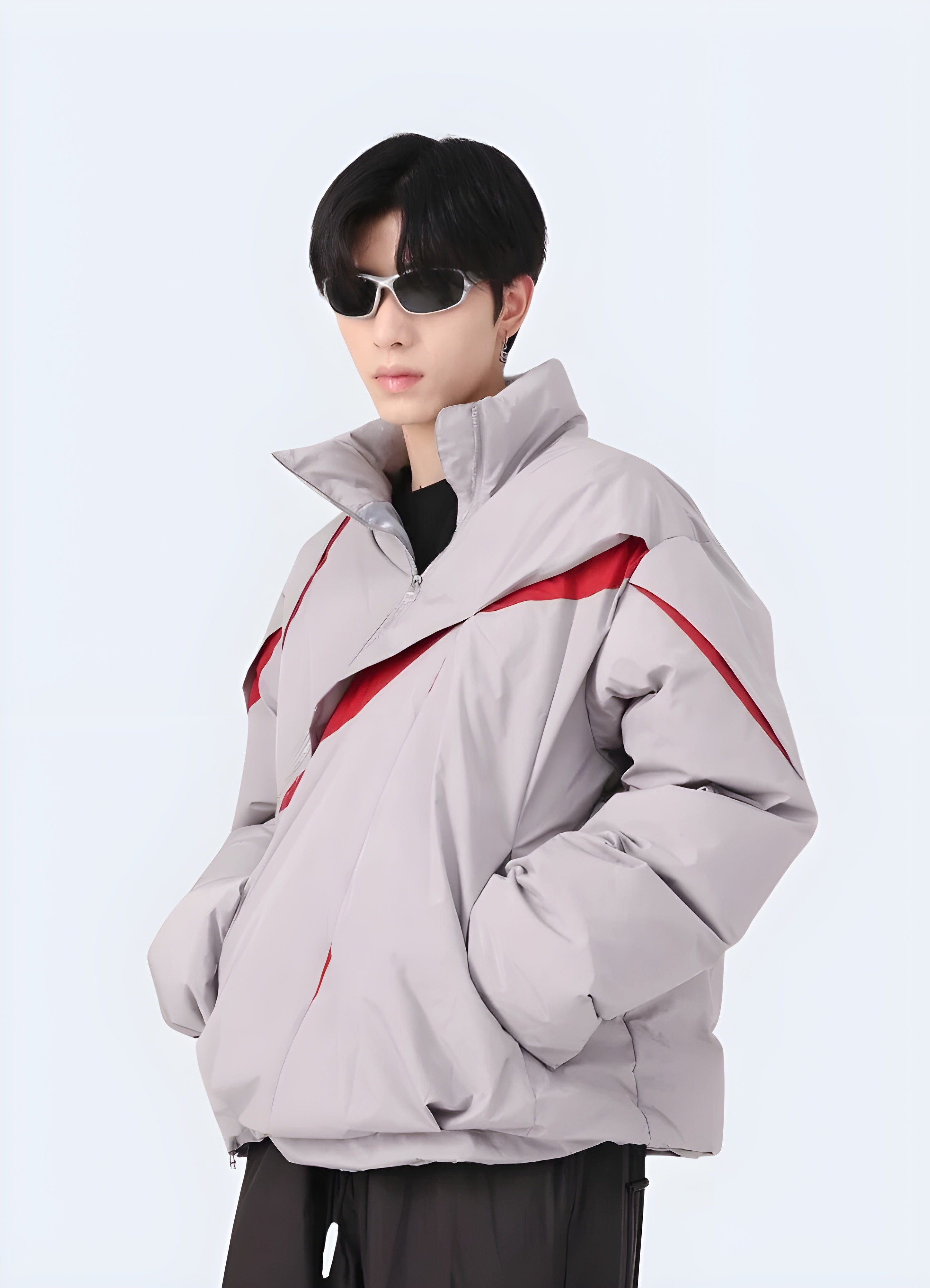 Asymmetrical Zip Layered Puffer Jacket Korea Techwear Canada