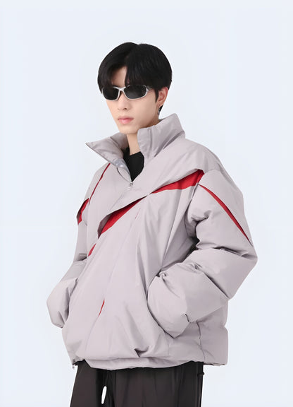 Asymmetrical Zip Layered Puffer Jacket Korea – Techwear Canada