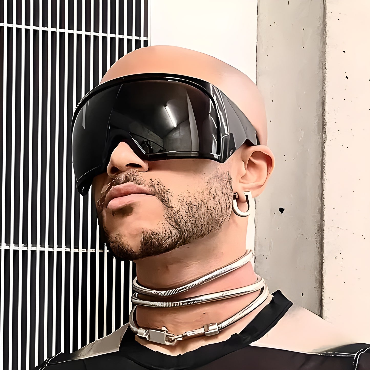 Oversized cyberpunk shield sunglasses in a unique Y2K techwear style, perfect for making a bold fashion statement in the Canada.