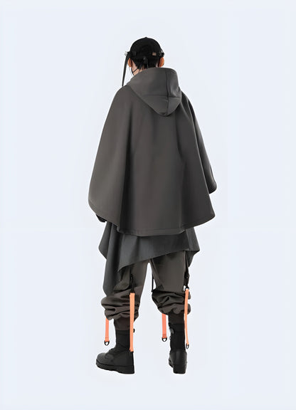 This versatile grey cloak hoodie is perfect for everyone full body view.