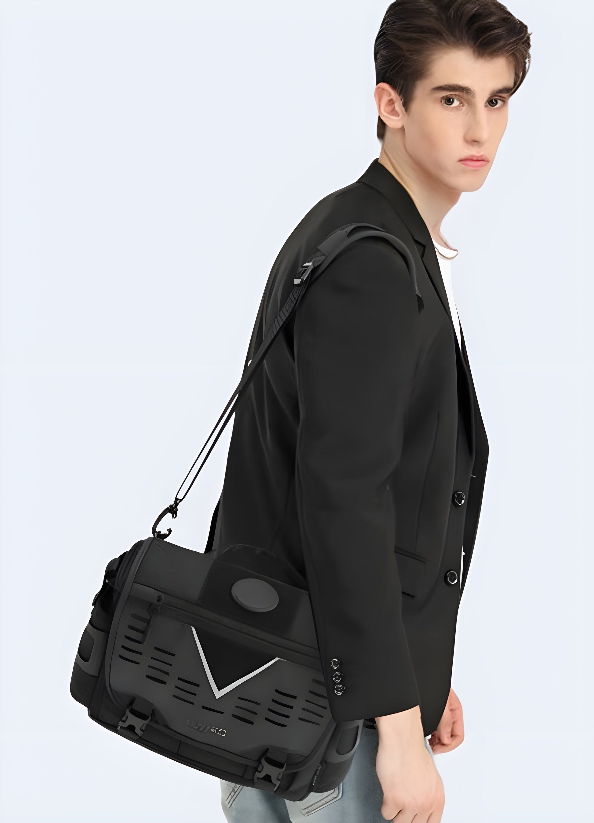 The bag is shown in a neutral color, with the flap cover visible and the adjustable shoulder strap comfortably positioned Canada.