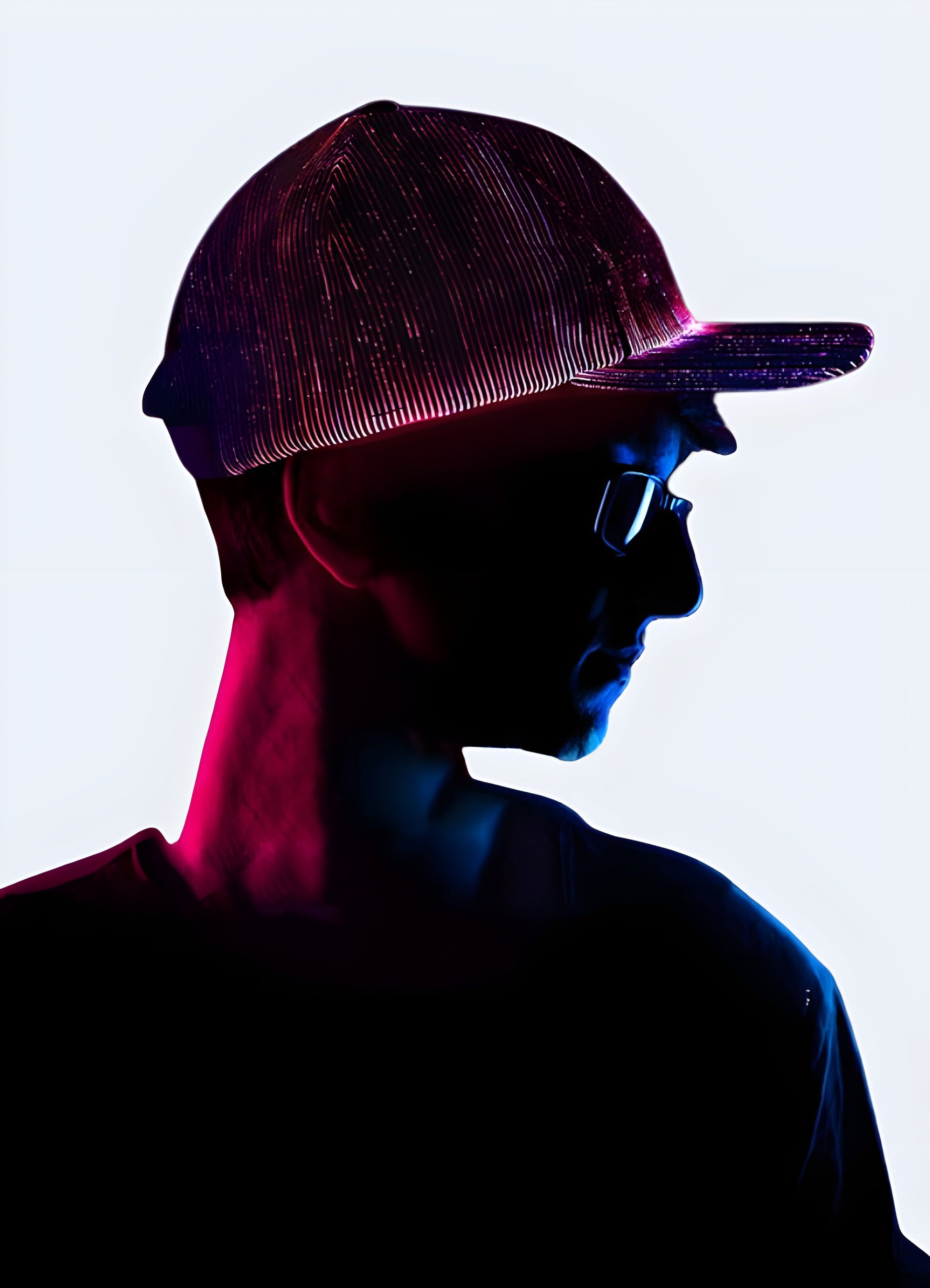 Man wearing a LED corduroy cap, showcasing the side view and sleek design, Canada. A perfect accessory for urban street style and night-time activities.