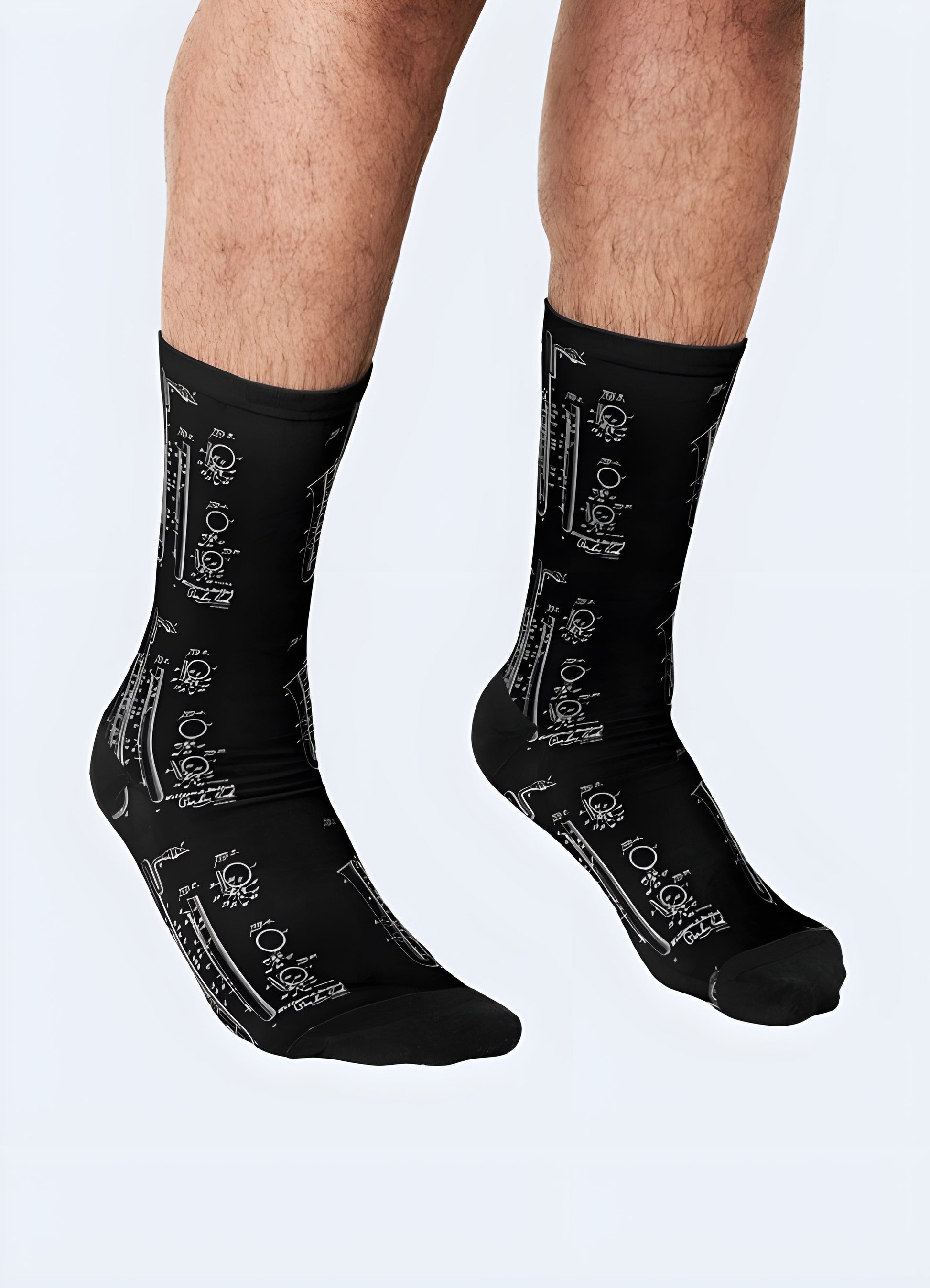 Front and side view of men wearing robotics socks, highlighting the cutting-edge design and high-quality materials that cater to the tastes of Canada tech enthusiasts and fashion-forward individuals