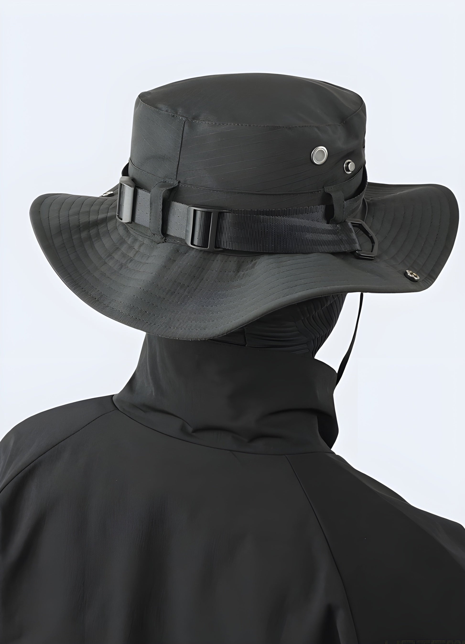 Back side view of a man wearing a tactical bucket hat, highlighting its practical design and comfort Canada.