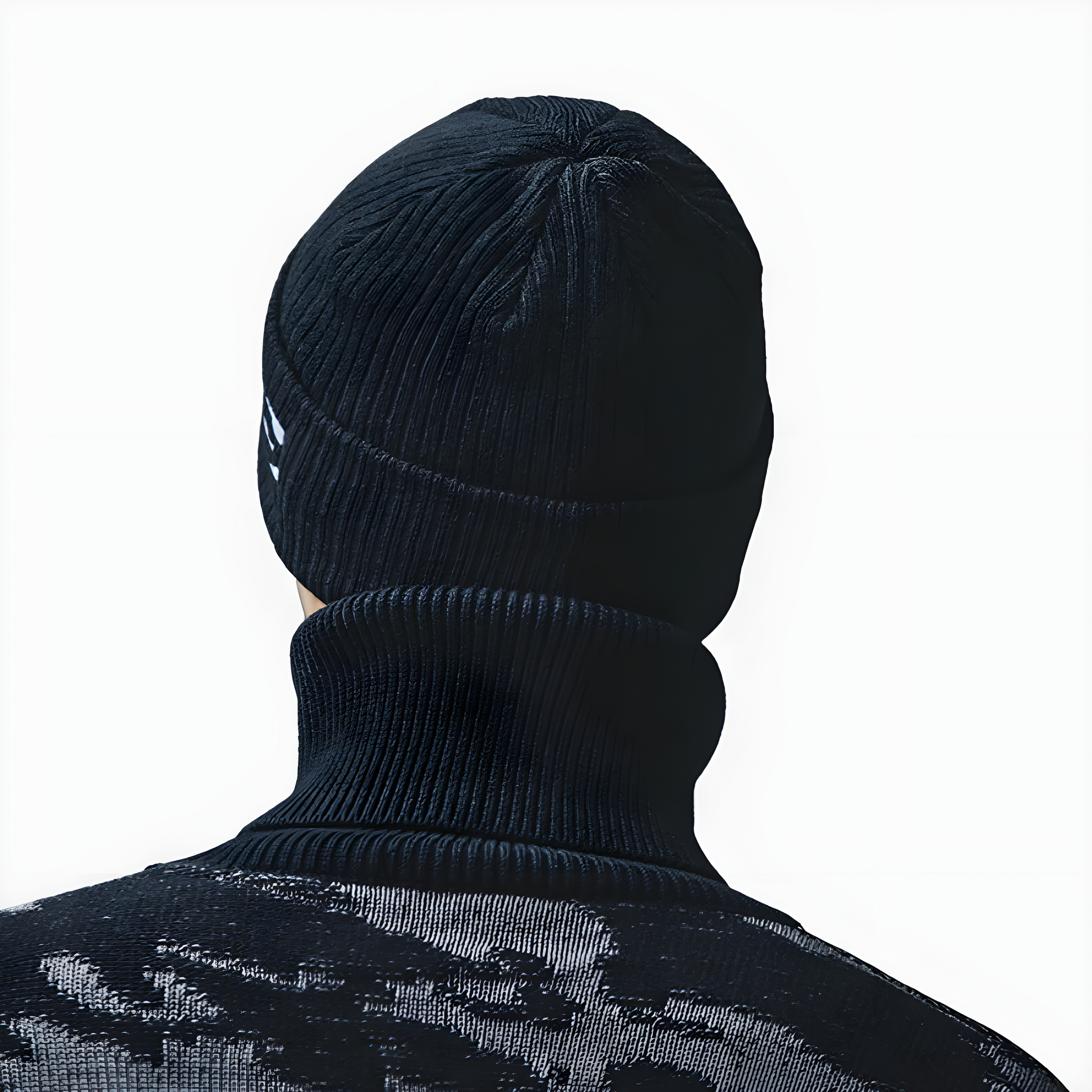 Back view of a man wearing a techwear knit beanie in the Canada, highlighting its modern look and snug fit.