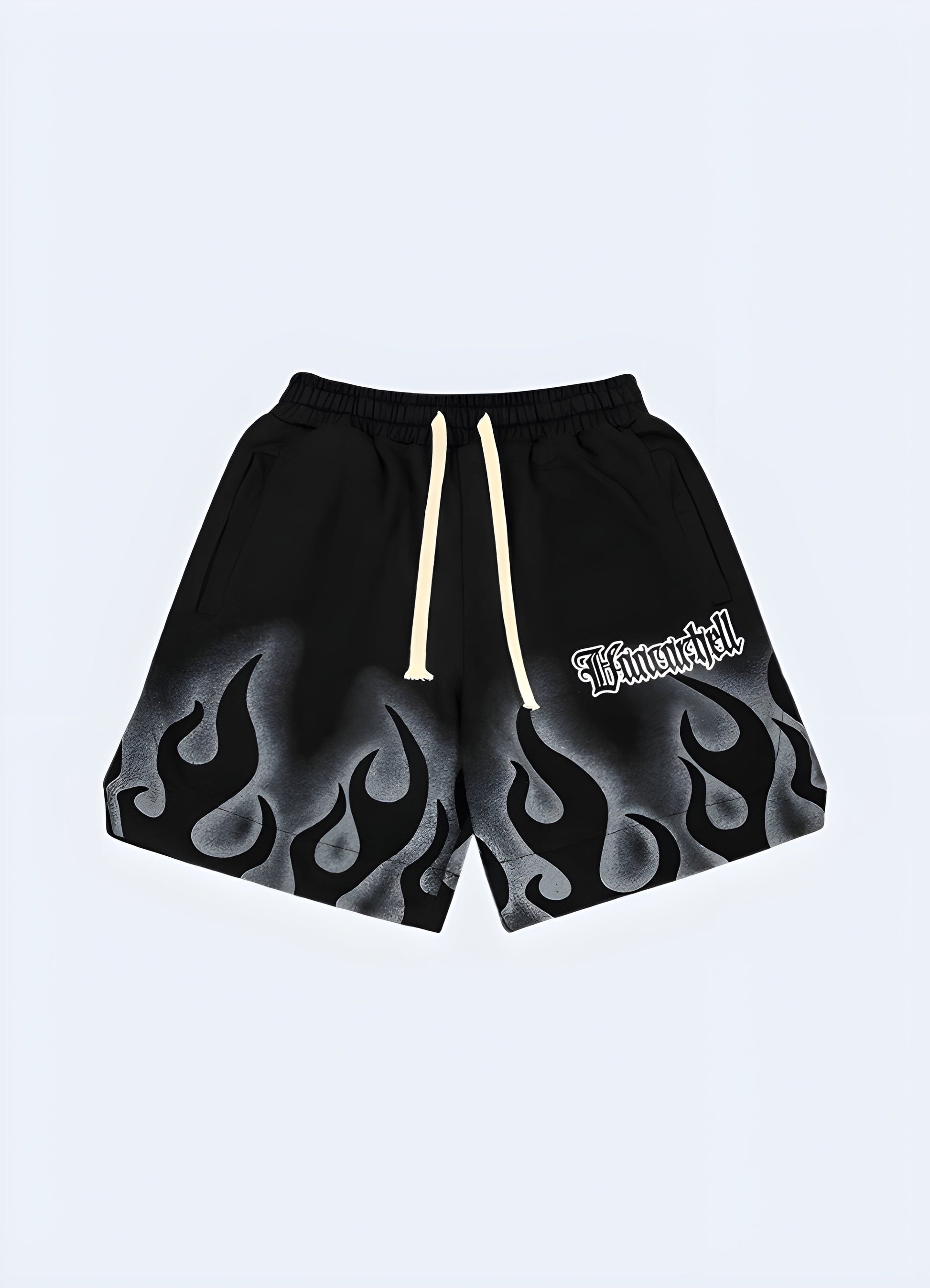 Trendy men's flame shorts, featuring a bold and eye-catching design, perfect for making a statement in the fashion scene Canada.