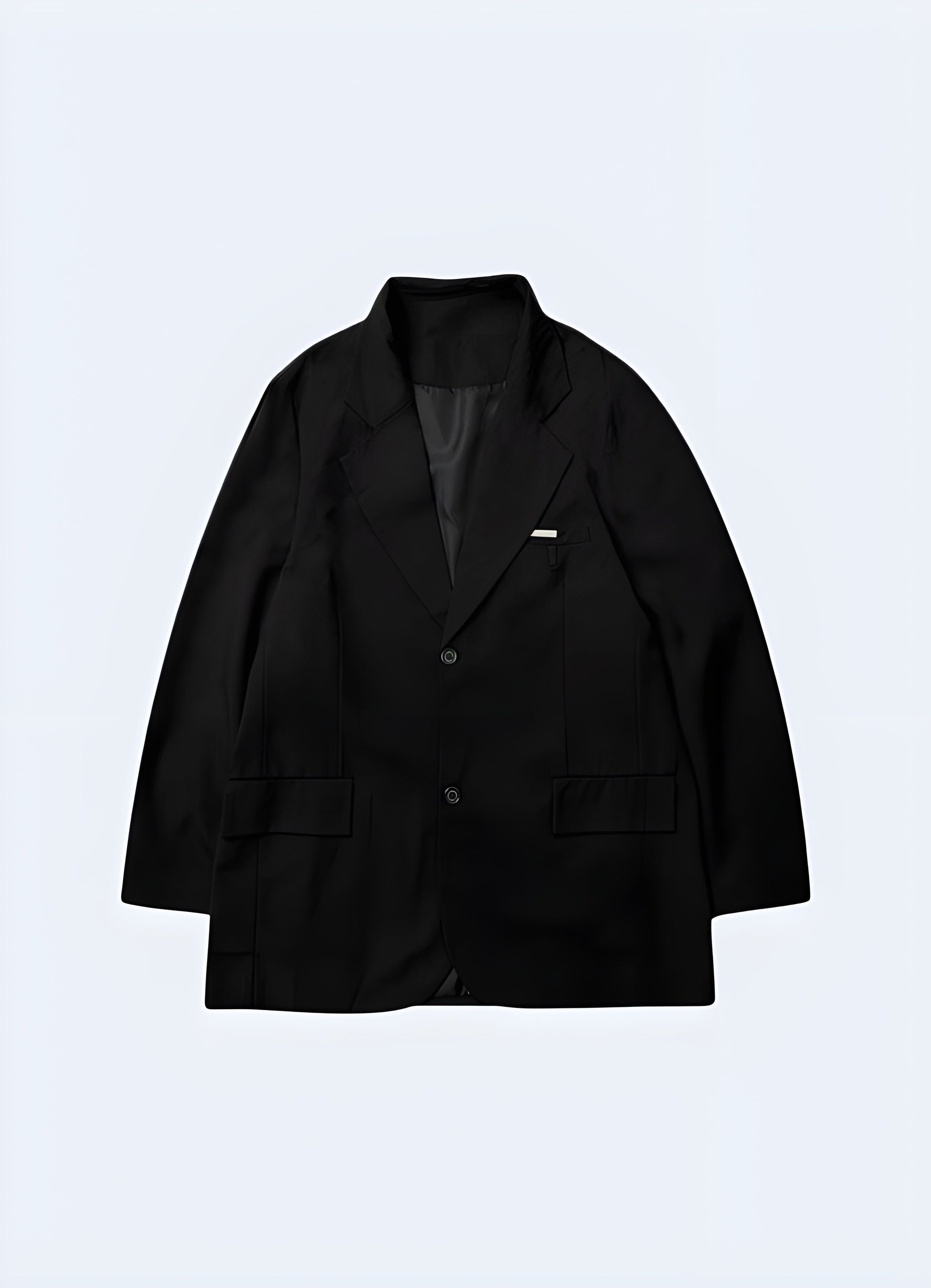 Front view of a sleek minimalist blazer showcasing its streamlined silhouette, premium materials, and timeless style, ideal for expressing a polished, contemporary fashion sense in Canada's dynamic city environments.