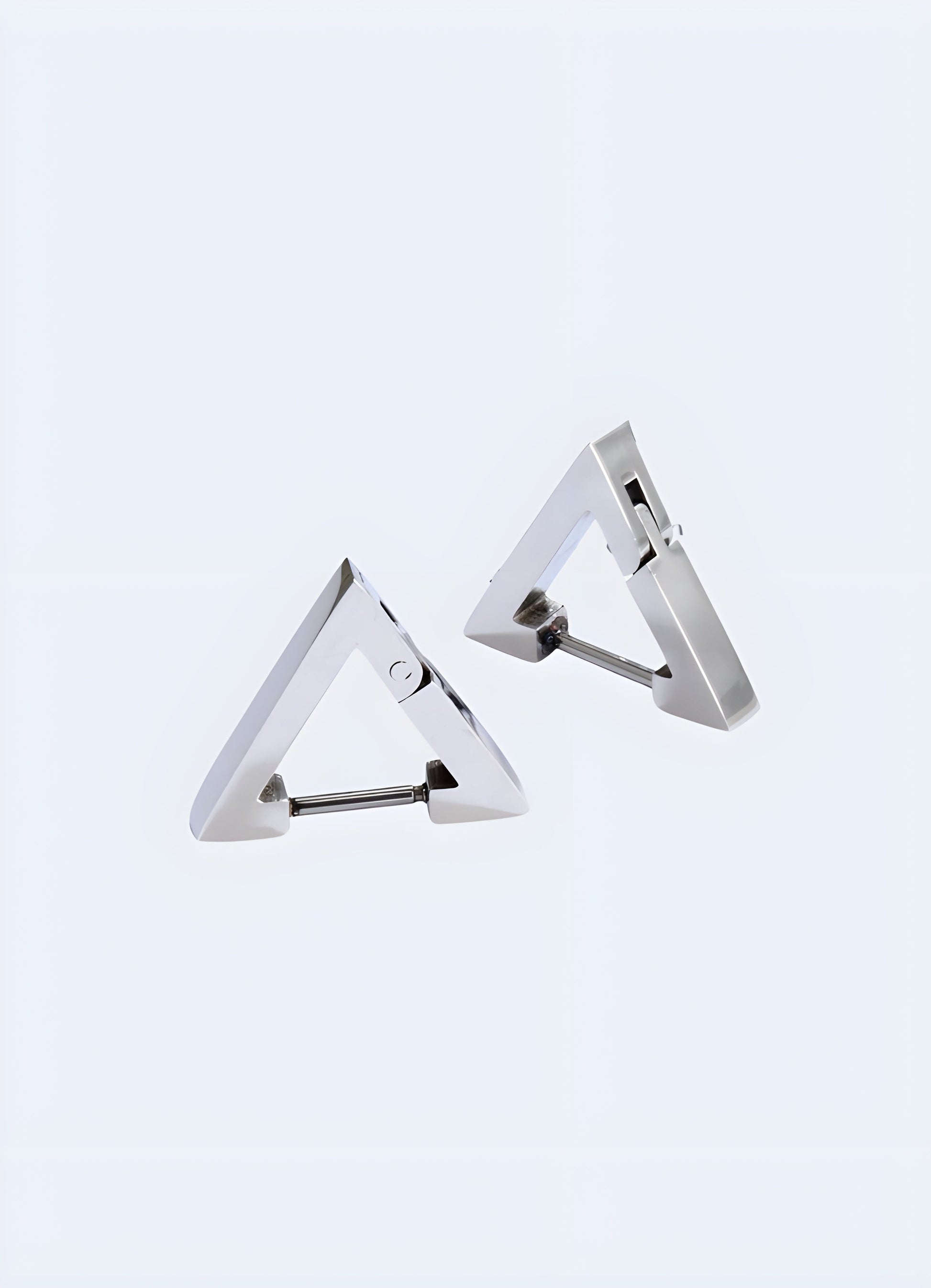 Front and side views of minimalist techwear earrings from the Canada, highlighting their sleek and futuristic design.