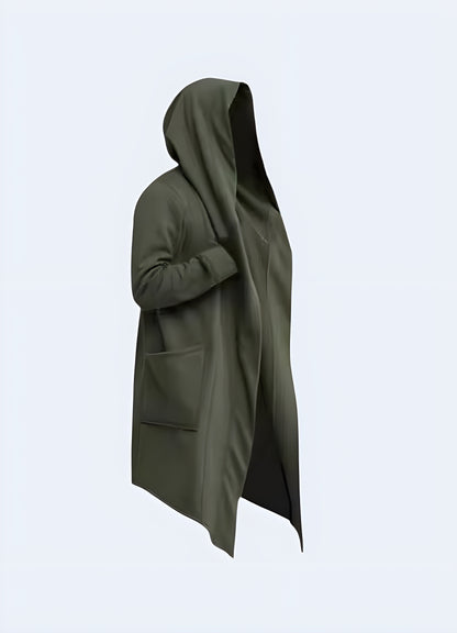 The cloak has a shimmering, reflective quality and is detailed with sharp, angular lines.