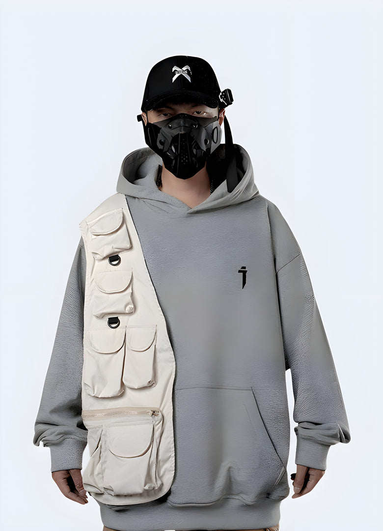 Multi-pocket grey hoodie available in Canada, featuring a functional and stylish design with multiple pockets for convenience.