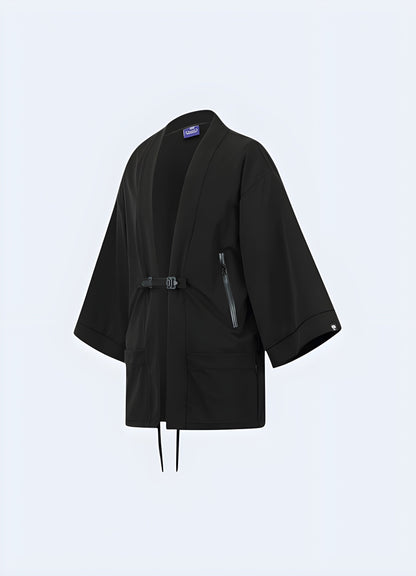 Front view of a ninja kimono, highlighting the traditional design elements and modern materials, suitable for the Canada urban fashion enthusiast seeking a unique and eye-catching piece.
