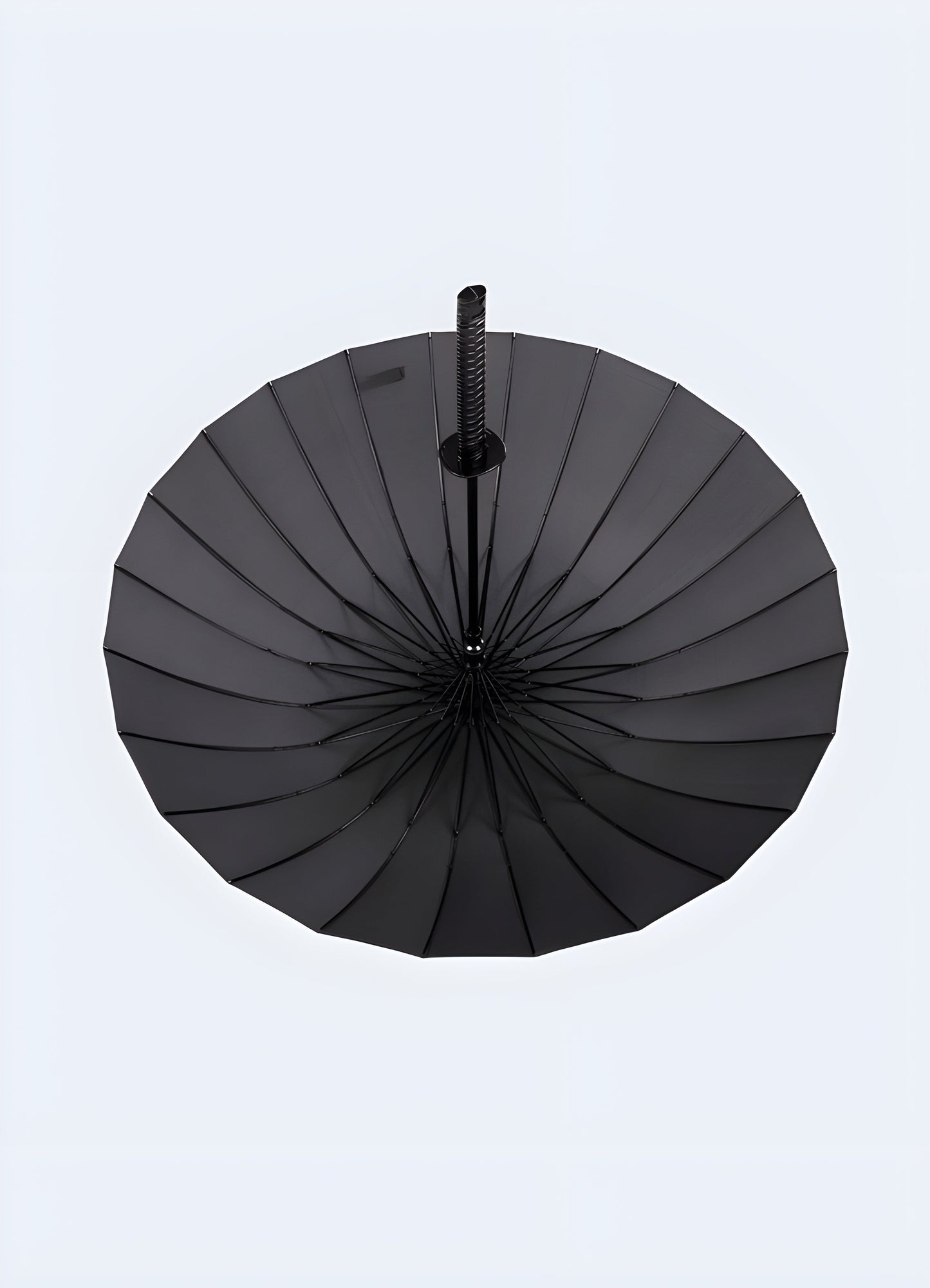 Front view of a ninja sword umbrella with 24 ribs. The handle resembles a sword's hilt, and the canopy features a blade-like design Canada.