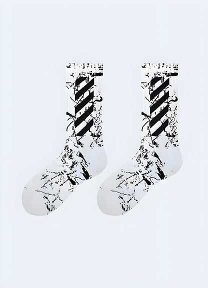 Eye-catching black ninja tech socks with a futuristic cyber design, tailored for Canada tech enthusiasts.