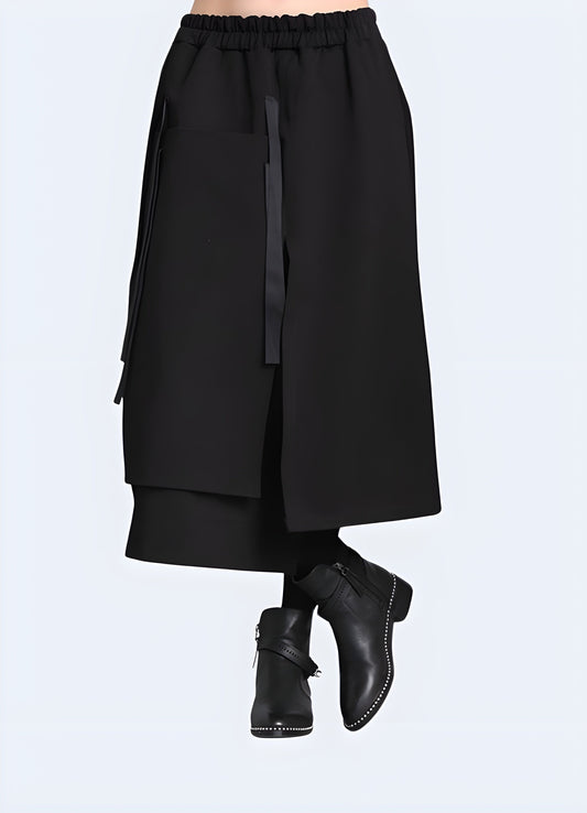 Ninja techwear skirt combining stealthy design with functional materials, perfect for fashion enthusiasts seeking a sleek and edgy urban look.