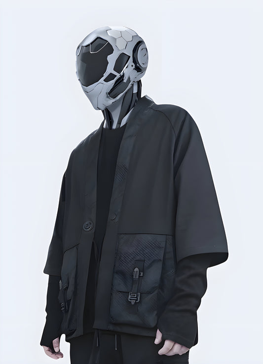 Innovative noragi techwear for man, blending traditional Japanese style with modern technical features, perfect for the Canada urban fashion scene. 