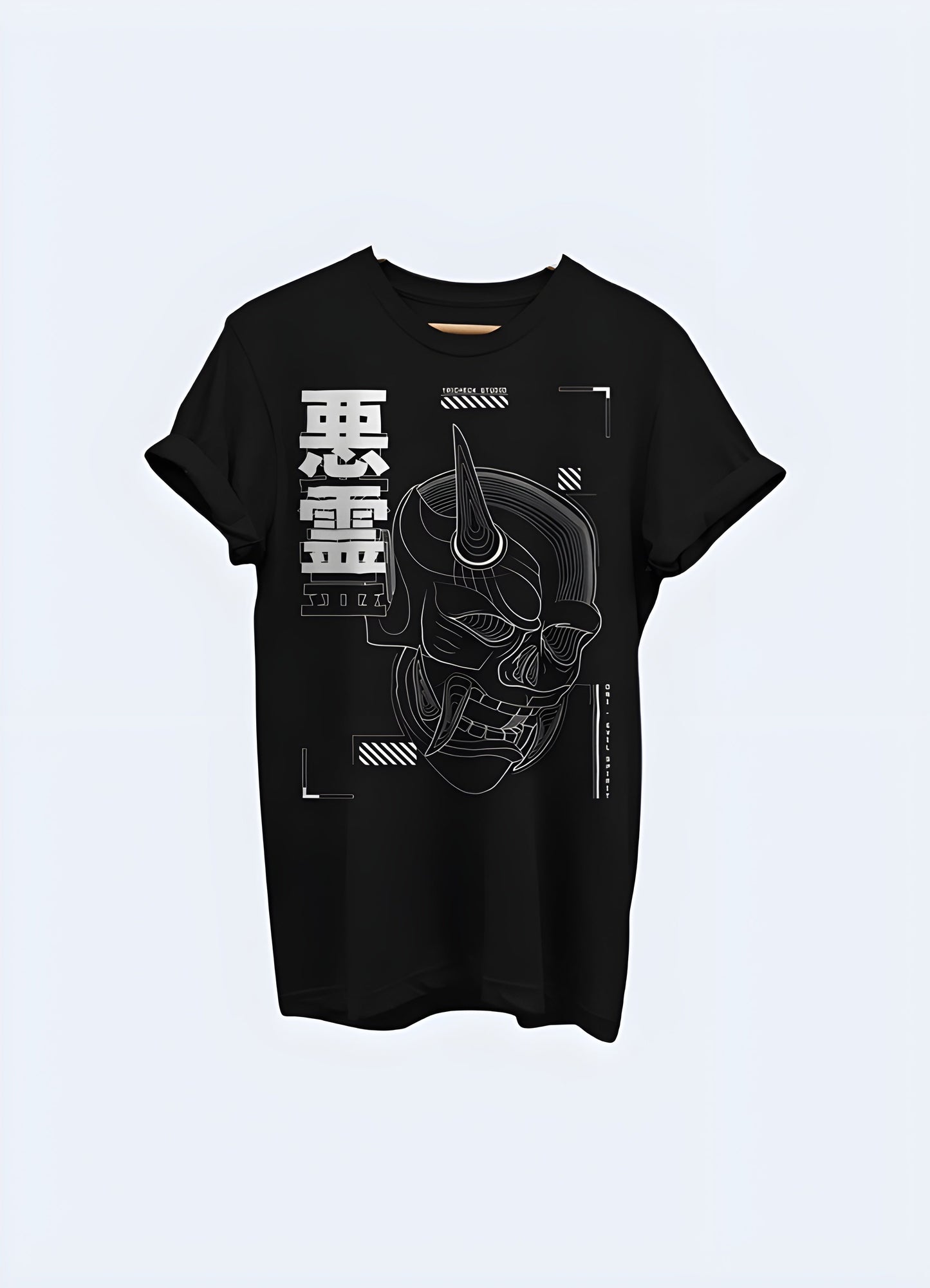 Black t-shirt featuring a fearsome Japanese oni demon, perfect for fans of Japanese folklore and edgy fashion in the canada.