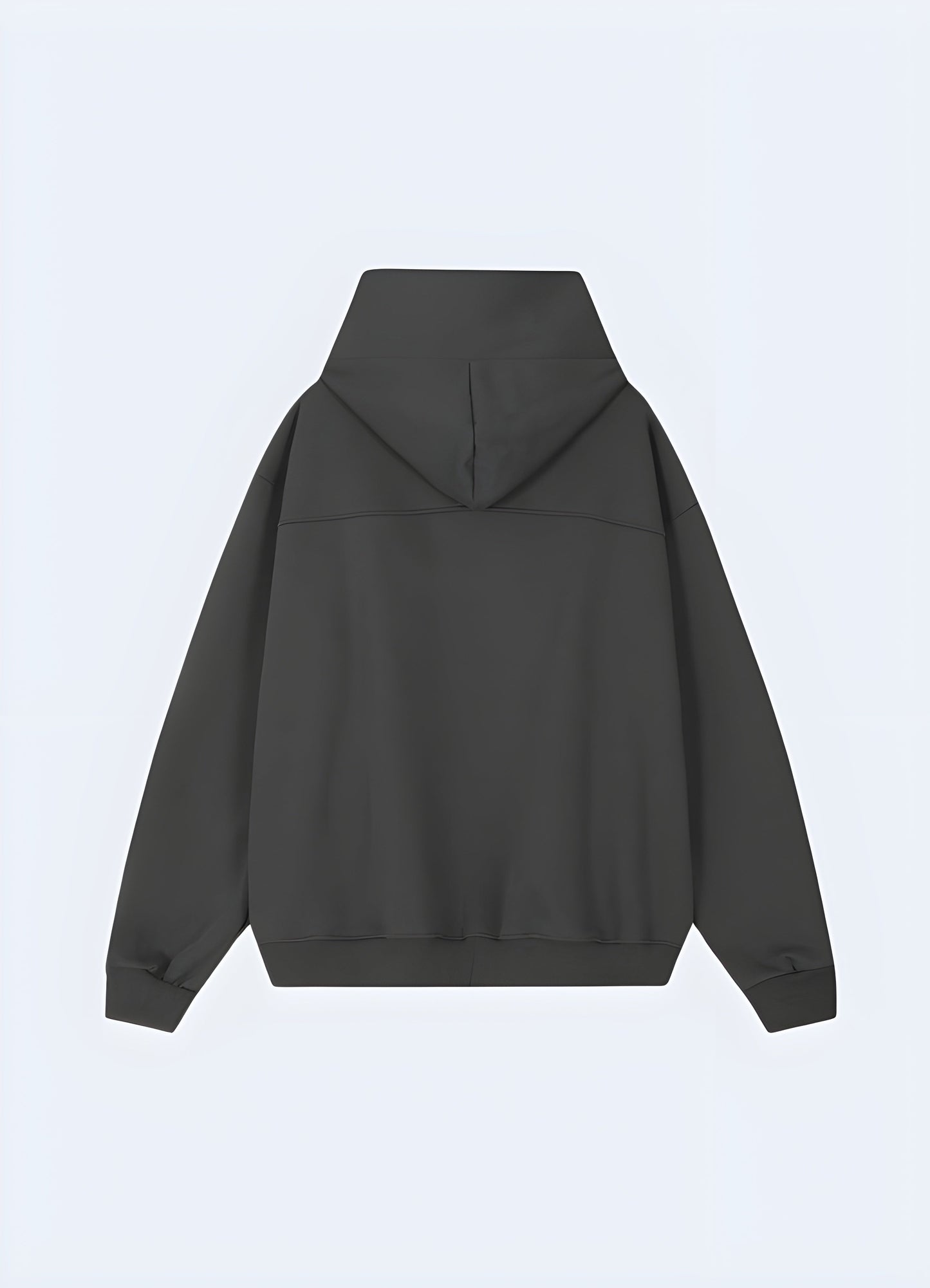 Oversized grey zip-up hoodie back view available in Canada, showcasing its relaxed fit and casual design.