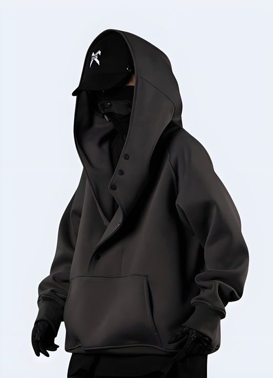 The hoodie features a relaxed fit, a spacious kangaroo pocket, and a drawstring hood.