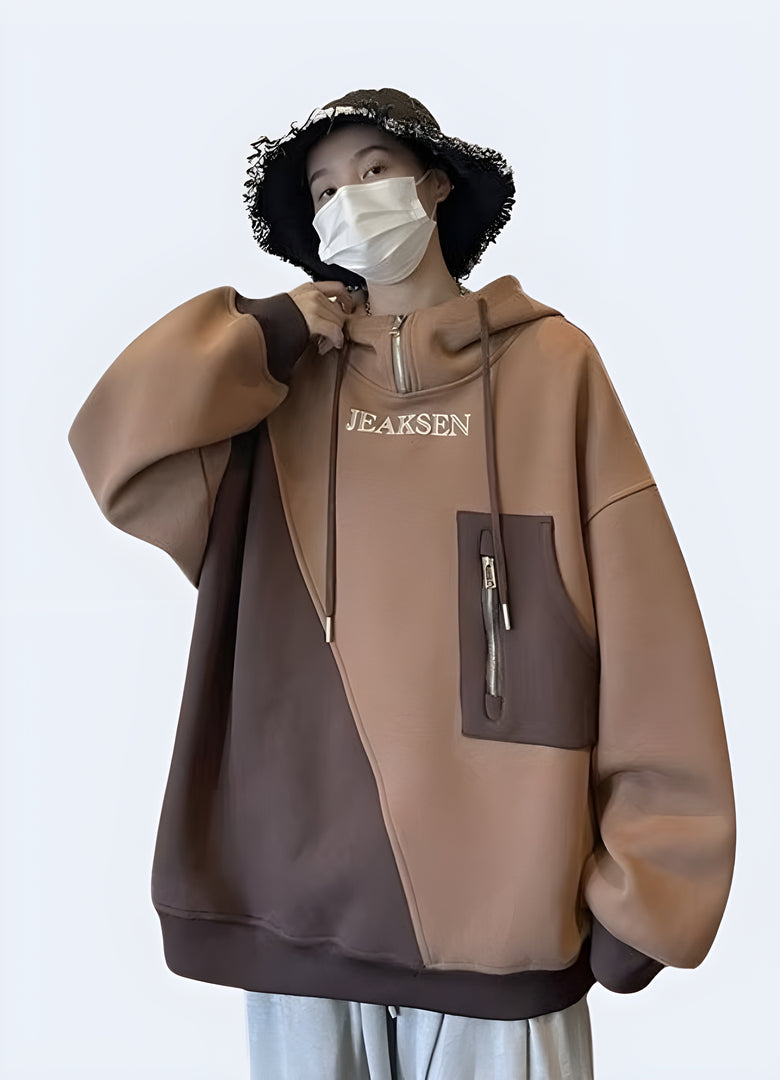 Oversized grey zip-up hoodie front view available in Canada, highlighting its modern look and versatile appeal.