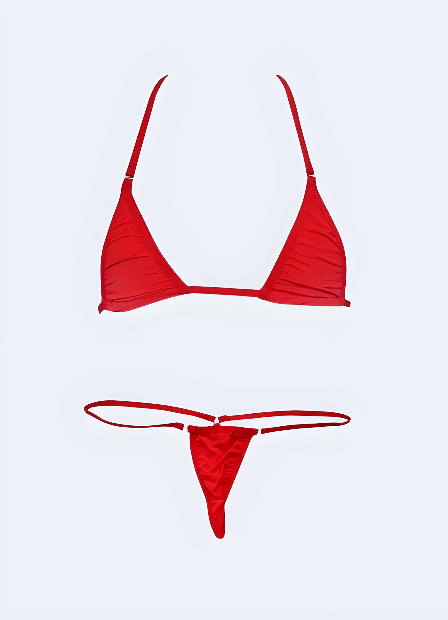 Red micro bikini front view available in Canada, showcasing its striking and bold appearance.