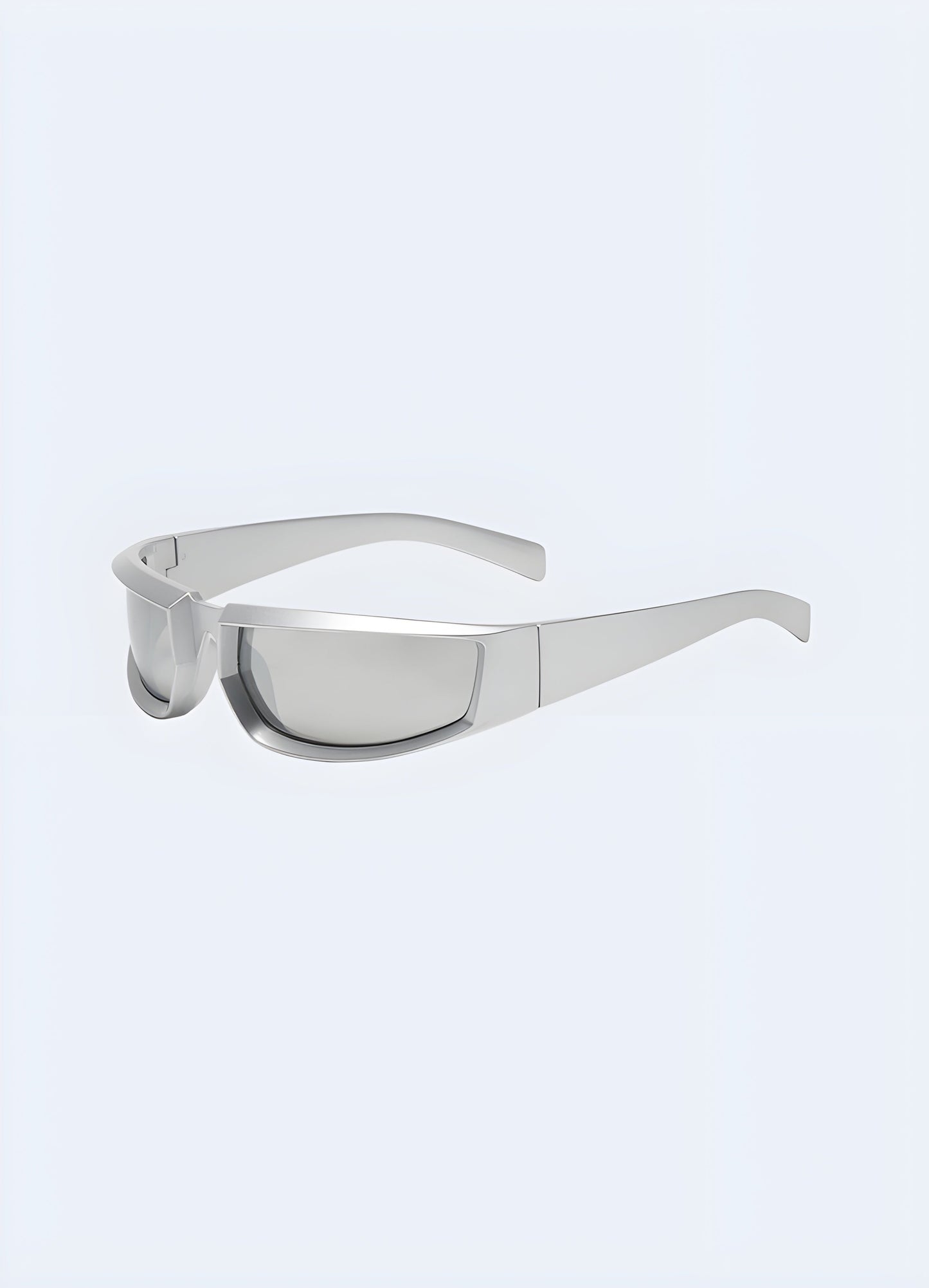 Retro punk sunglasses with silver frames, offering a stylish and distinctive look from both the front and side views in the Canada.