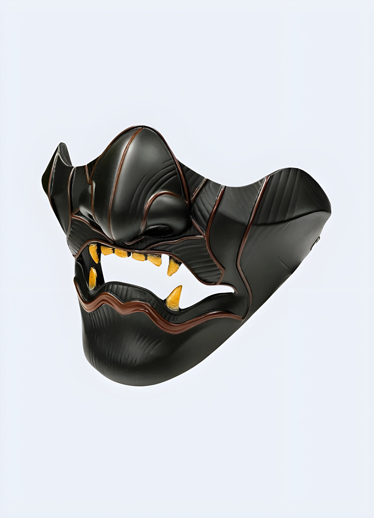 Close-up of the Samurai Oni Mask face detailing, brow, nose and teeth sculpting
