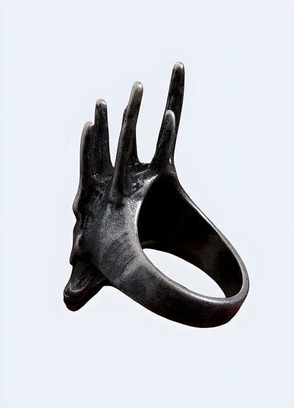 Sauron ring shown from the back side view, highlighting the detailed craftsmanship and the distinctive shape characteristic of the Lord of the Rings ring Canada.