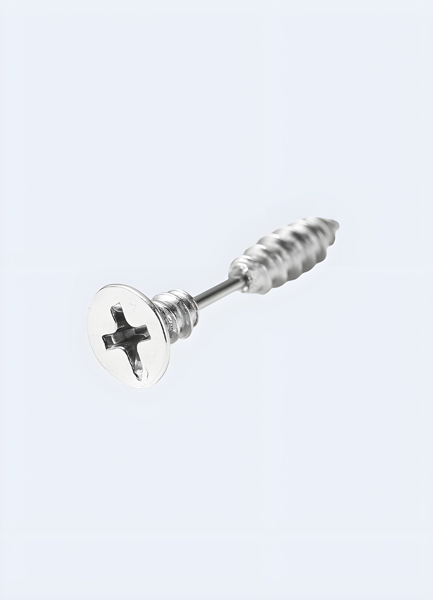 Gray screw-shaped techwear earring from the Canada, showcasing a modern and minimalist design.