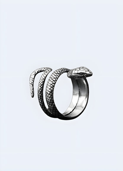 A brushed silver snake ring with a clean and contemporary design, perfect for everyday wear Canada.